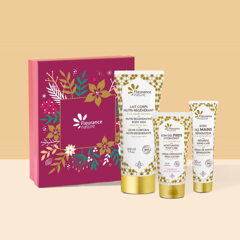 Coffret Beauté Royale Corps bio à la gelée royale, lait corps, soin mains et soin pieds