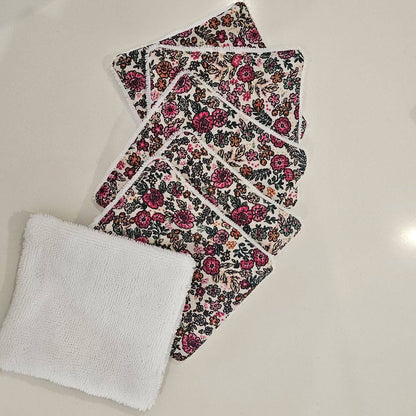 Lingettes démaquillantes lavables, roses fuchsia mille-fleurs – Lysis Cosmétique by Mom'zl